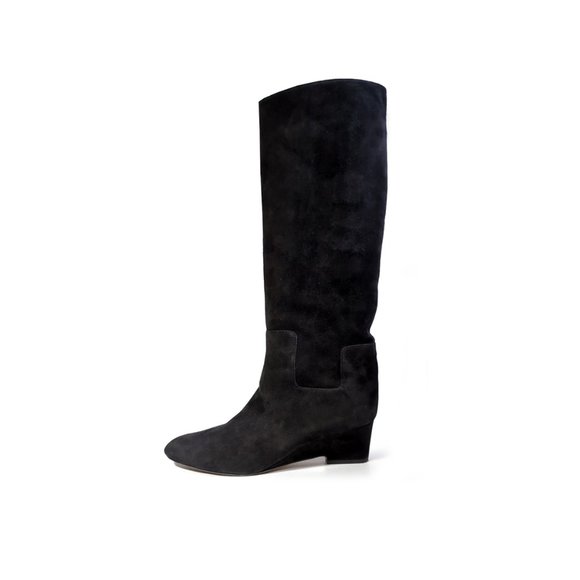 Jimmy Choo Boots 39 | Size 8 Manson 50 Suede Wedge Black Boots - Picture 1 of 9